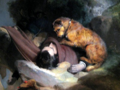 faithful dog with fallen master by Edwin Henry Landseer