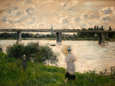 impressionistic Monet painting of a river scene