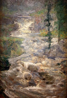 impressionistic oil painting of a waterfall